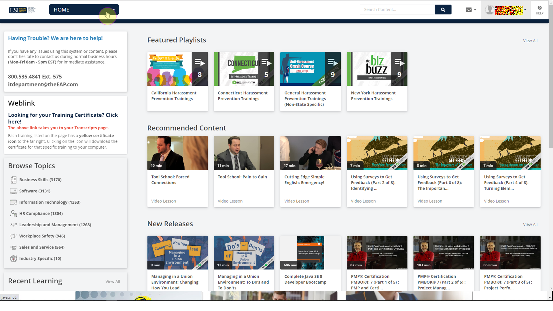 Click on navigation menu on lms-bizlibrary.com